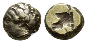 Greek Coins
IONIA Phokaia EL Hekte. Circa 387-326 BC. Female head left with hair pulled back in low bun at base of neck, wearing ear pendant; [seal be...