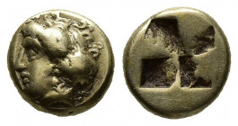 Greek Coins
IONIA, Phokaia. Circa 477-388 BC. EL Hekte Head of Pan left; seal behind / Quadripartite incuse square. 
Weight: 2.52 Diameter: 10
