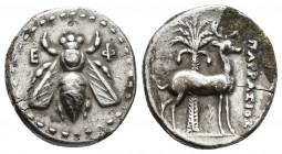 Greek Coins
IONIA. Ephesos. Circa 202-150 BC. Drachm struck under the magistrate Parrasios. E - Φ Bee with straightwings. Rev. ΠΑΡΡΑΣΙΟ[Σ] Stag standi...