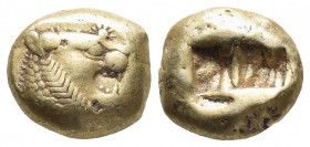 Greek Coins
KINGS OF LYDIA Time of Alyattes – Kroisos EL Trite. Sardes, circa 610-546 BC. Head of roaring lion right, sunburst on forehead / Two incu...