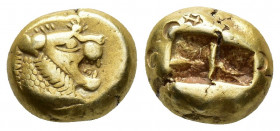 Greek Coins
KINGS OF LYDIA Time of Alyattes – Kroisos EL Trite. Sardes, circa 610-546 BC. Head of roaring lion right, sunburst on forehead / Two incu...