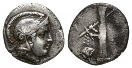 Greek Coins
Troas, Ilion. Memnon of Rhodes AR Reduced Drachm(?). Chian standard, circa 350-340 BC. Head of Athena to right,
wearing crested Attic he...