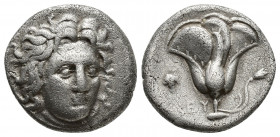 Greek Coins
ISLANDS off CARIA, Rhodos. Rhodes . Circa 305-275 BC. AR Didrachm Head of Helios facing slightly right / Rose with bud to right; to left, ...