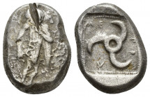 Greek Coins
DYNASTS OF LYCIA. Kuprilli Circa 460-420 . Stater . Naked figure (Hermes?) standing right, holding kerykeion and animal over shoulder.KOΠP...