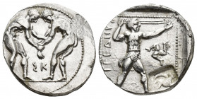 Greek Coins
PAMPHYLIA, Aspendos. Circa 380/75-330/25 BC. AR Stater Two wrestlers grappling; ΣK between / Slinger in throwing stance right; countercloc...