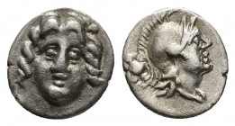Greek Coins
PISIDIA, Selge. Circa 350-300 BC. AR Obol Facing Apollo / Helmeted head of Athena right.
Weight : 0.71 Diameter: 9.9