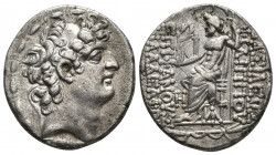 Greek Coins
Seleukid Kings of Syria. Philip Philadelphos AR Tetradrachm. Antioch, 93-83 BC. Diademed head right / Zeus seated left, holding wreath bea...