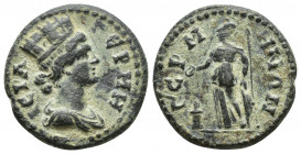 Roman Provincial
MYSIA, Germe. Pseudo-autonomous issue. Time of Gordian III, AD 238-244. Ae Turreted and draped bust of Tyche right / Athena standing ...
