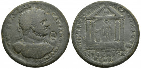 Roman Provincial
LYDIA. Hierocaesarea. Caracalla. AD 198-217 Laureate, draped and cuirassed bust right. Tetrastyle temple, with pellet in pediment and...