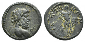 Roman Provincial
Lydia, Saitta Ae 21. Pseudo-autonomous issue, circa 3rd century AD. Bust of Asklepios right, holding serpent-entwined 
staff, seen fr...
