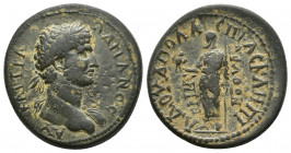 Roman Provincial
Phrygia, Grimenothyrae Hadrian 117-138. . Ae Asklepiades Apoll. magistrate. Laureate head r. R/ Zeus standing l., holding eagle on hi...