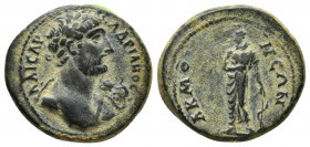 Roman Provincial
PHRYGIA. Acmoneia. Hadrian, 117-138. Ae ΑΔΡΙΑΝΟϹ ΚΑΙϹΑΡ Laureate bust of Hadrian to right, ΑΚΜΟΝΕΩΝ Asclepius standing facing, resti...