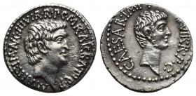 Roman Republic
Mark Antony and Octavian. 41 BC. AR Denarius Mint moving with Mark Antony. M. Barbatius Pollio, moneyer. Bare head of Antony right / B...
