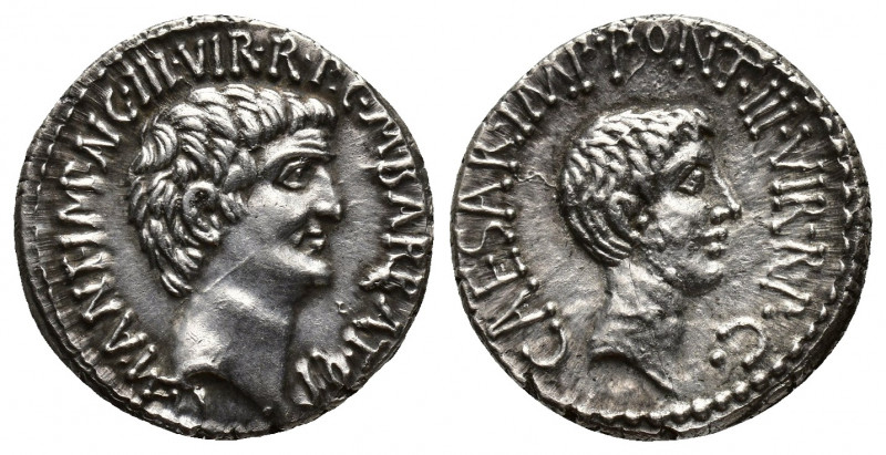 Roman Republic
Mark Antony and Octavian. 41 BC. AR Denarius Mint moving with Mar...