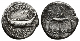 Roman Republic 
MARK ANTONY. 32-31 BC. AR Legionary Denarius Patrae(?) mint. Galley right / LEG XVIIII, legionary aquila between two standards. Very f...