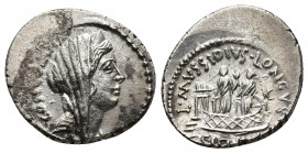 Roman Republic 
L. Mussidius Longus. 42 BC. AR Denarius Rome mint. CONCORDIA behind, diademed and veiled bust of Concordia right; crescent below chin ...