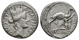 Roman Republic
A. Plautius. 55 BC. AR Denarius Rome mint. Turreted head of Cybele right / Bacchius Judaeus (Aristobulus II, High Priest and King of Ju...