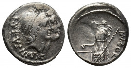 Roman Republic 
Mn. Cordius Rufus, 46 BC. Denarius ), Rome. RVFVS · III · VIR Heads of the Dioscuri to right, each wearing a pileus surmounted by a st...