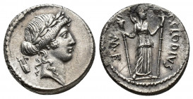 Roman Republic
Moneyer issues of Imperatorial Rome. P. Clodius M.f. Turrinus. 42 BC. AR Denarius . Rome mint. Laureate head of Apollo right; lyre to l...