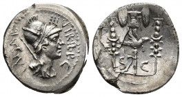 Roman Republic
OCTAVIAN. 42 BC. AR Denarius Military mint traveling with Octavian in Greece. Helmeted and draped bust of Mars right, spear behind / Le...
