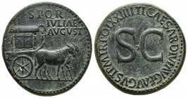 Roman Imperial
Julia Augusta (Livia - mother of Tiberius) Ae Sestertius. Rome, AD 22-23. S P Q R IVLIAE AVGVST, elaborately ornamented carpentum draw...