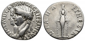 Roman Imperial
CLAUDIUS, with AGRIPPINA JUNIOR. 49-54 AD. AR Cistophoric Tetradrachm Ephesus mint. Struck circa 50-51 AD. Laureate head of Claudius a...