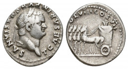 Roman Imperial
Titus 79-81. Ar Denarius Rome IMP TITVS CAES VESPASIAN AVG P M Head laureate right / TR P VIIII IMP XIIII COS VII P P 
 Quadriga left w...