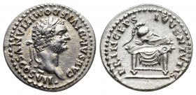 Roman Imperial
Domitian, as Caesar, AR Denarius. Rome, AD 80-81. CAESAR DIVI F DOMITIANVS COS VII, laureate head right / PRINCEPS IVVENTVTIS, crested...