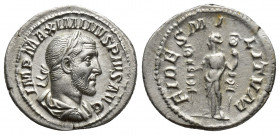 Roman Imperial
Maximinus I AR Denarius. Rome, AD 235. MAXIMINVS PIVS AVG GERM, laureate, draped and cuirassed bust right / FIDES MILITVM, Fides standi...