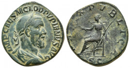 Roman Imperial
Pupienus Ae Sestertius. Rome, AD 238. IMP CAES M CLOD PVPIENVS AVG, laureate, draped, and cuirassed bust right / PAX PVBLICA, SC in ex...