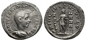Roman Imperial
DIADUMENIAN, as Caesar. 217-218 AD. AR Denarius Struck July 217-March 218 AD. Bare-headed and draped bust right / Diadumenian standing ...