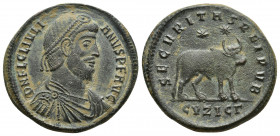 Roman Imperial
Julian II Ae Nummus. Sirmium, AD 361-363. D N FL CL IVLIANVS P F AVG, pearl-diademed, draped and cuirassed bust right / SECVRITAS REIPV...