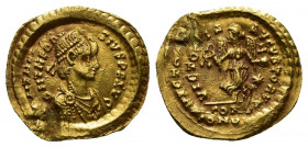 Byzantine
Theodosius II AV Tremissis. Constantinopolis, AD 408-420. D N THEODOSIVS P F AVG Pearl-diademed, draped, and cuirassed bust of Theodosius to...