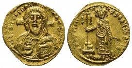 Byzantine
Justinian II AV Solidus. First reign. Constantinople, AD 692-695. IҺS CRISτOS RЄX RЄςNANτIЧM, facing bust of Christ Pantokrator / D IЧSτINI-...