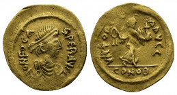 Byzantine
Phocas AV Semissis. Constantinople, AD 607-610. ∂ N FOCAS PЄRP AVI, diademed, draped, and cuirassed bust right / VICTORIA AVϛϛ, Victory adva...