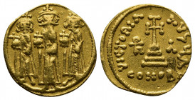 Byzantine
Heraclius, Heraclius Constantine and Heraclonas AV Solidus. Constantinople, AD 610-641. Heraclius, crowned, with long moustache and long bea...