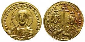 Byzantine
Constantine VII and Romanus II AV Solidus. Constantinople, AD 945-59. +IhS XPS RЄX RЄGNANƮIUM, bust of Christ facing, wearing nimbus crucige...