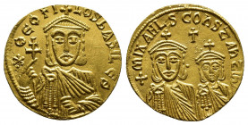 Byzantine
Theophilus, with MICHAEL II, the Amorian, and CONSTANTINE. 829-842 AD. AV Solidus Constantinople mint. Struck circa 831-840 AD. Crowned faci...