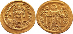 Byzantine
Maurice Tiberius AV Solidus. Constantinople, AD 583-602. D N MAVRC TIb P P AVG, helmeted, draped and cuirassed bust facing, holding globus c...