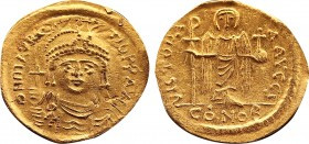 Byzantine
Maurice Tiberius AV Solidus. Constantinople, AD 583-602. D N MAVRC TIb P P AVG, helmeted, draped and cuirassed bust facing, holding globus c...