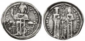 Byzantine 
Andronicus II, with MICHAEL IX. 1282-1328 AD. AR Basilikon Constantinople mint. Struck 1295-1320. Christ, nimbate, 
enthroned facing, raisi...
