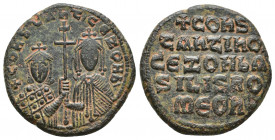 Byzantine
Constantine VII Porphyrogenitus, with Zoe. 913-959. Ae Constantinople mint. Struck 914-919. Crowned half-length figures of Constantine and Z...