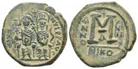 Byzantine
Justin II and Sophia Follis or 40 Nummi Ae AD 565-578. Dated RY 7 (572/573). Nikomedia. 1st officina D N IVSTI-NVS P P, Justin and Sophia, b...