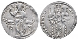 Byzantine
ANDRONICUS II, with MICHAEL IX. 1282-1328 AD. AR Basilikon Constantinople mint. Struck 1295-1320.
Christ, nimbate, enthroned facing, raisi...
