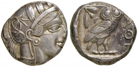 ATTICA Atene - Tetradramma (ca. 454-404 a.C.) Testa elmata di Atena a d. - R/ Civetta di fronte - S.Cop. 31 AG (g 17,20)
SPL
