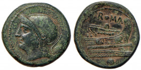 Anonime - Oncia (217-215 a.C.) Testa elmata di Roma a s. - R/ Prua a d. - Cr. 38/6 Æ (g 12,48) Bellissimo esemplare con patina compatta
BB+