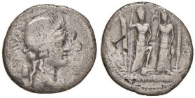Egnatia - Cn. Egnatius Cn. f. Cn. n. Maxsumus - Denario (75 a.C.) Testa della Libertà a d. - R/ Roma e Venere stanti di fronte - B. 2; Cr. 391/3 AG (g...