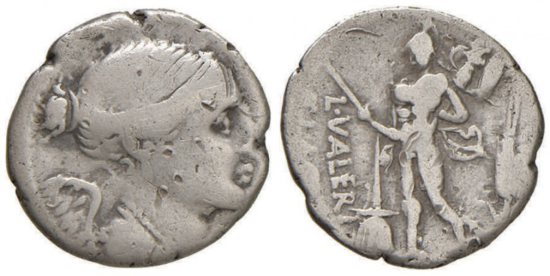 Valeria - L. Valerius Flaccus - Denario (108-107 a.C.) Busto della Vittoria a d....