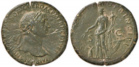 Traiano (98-117) Sesterzio - Testa laureata a d. - R/ L’Annona stante a s. - RIC 492 AE (g 23,82) Ritoccata e ripatinata, frattura del tondello 
BB