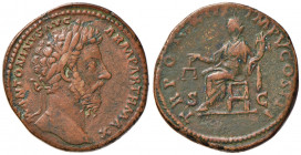Marco Aurelio (161,180) Sesterzio - Testa laureata a d. - R/ La Giustizia seduta a s. - RIC 969 AE (g 26,28)
BB
